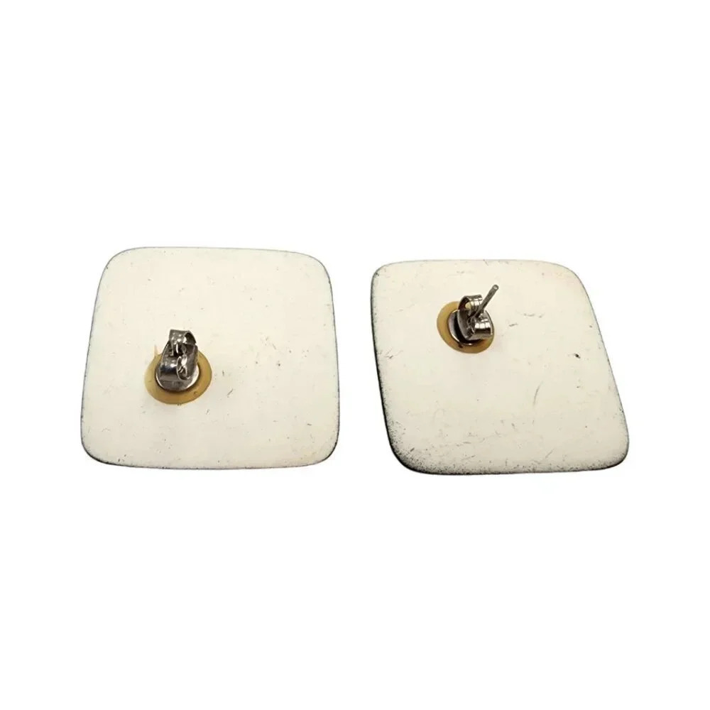 Vintage White Striped Black Square Stud Earrings - Picture 2 of 2